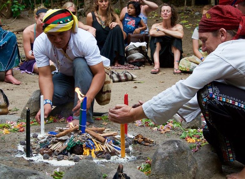 Harmony in the community. Tata Isaias, Tata Michel and I lighting a ceremonial fire together for the closing ceremony of the Festival of Consciousness, San Marcos La Laguna, March 21st 2016. Picture by Tuolovme Levenstein